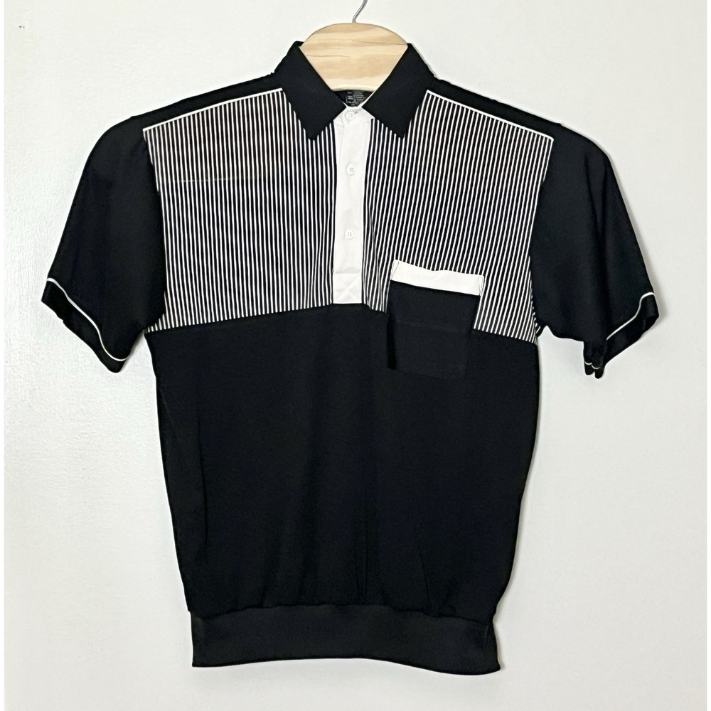 Vintage Alan Stuart Polo Shirt Men's Medium Black Striped 90s Sopranos Banded